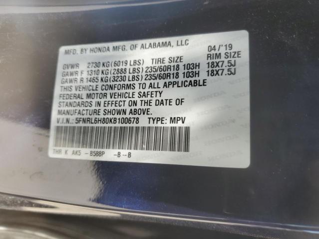 2019 HONDA ODYSSEY TO 5FNRL6H80KB100678