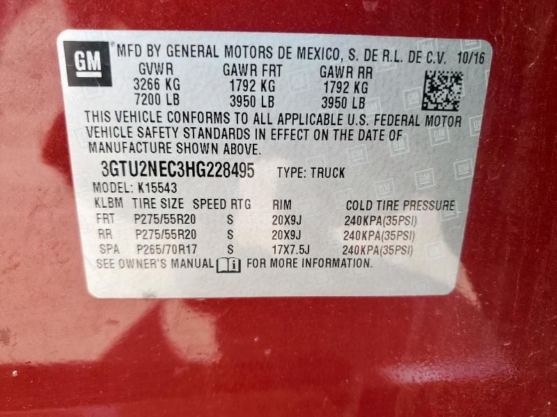 2017 GMC SIERRA K15 3GTU2NEC3HG228495