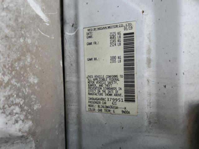 2019 NISSAN MAXIMA S 1N4AA6AV8KC379951