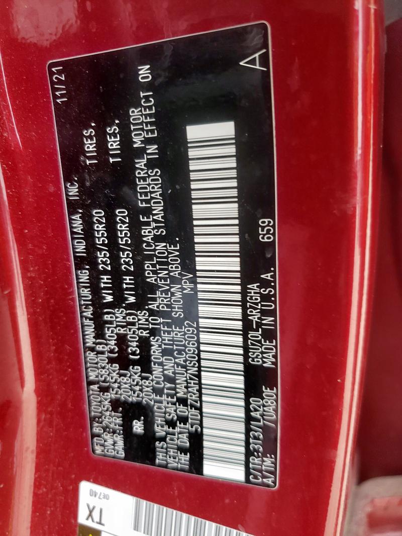 2022 TOYOTA HIGHLANDER - 5TDFZRAH7NS096092