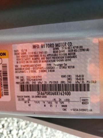 2019 FORD FUSION HYB - 3FA6P0RU6KR162400