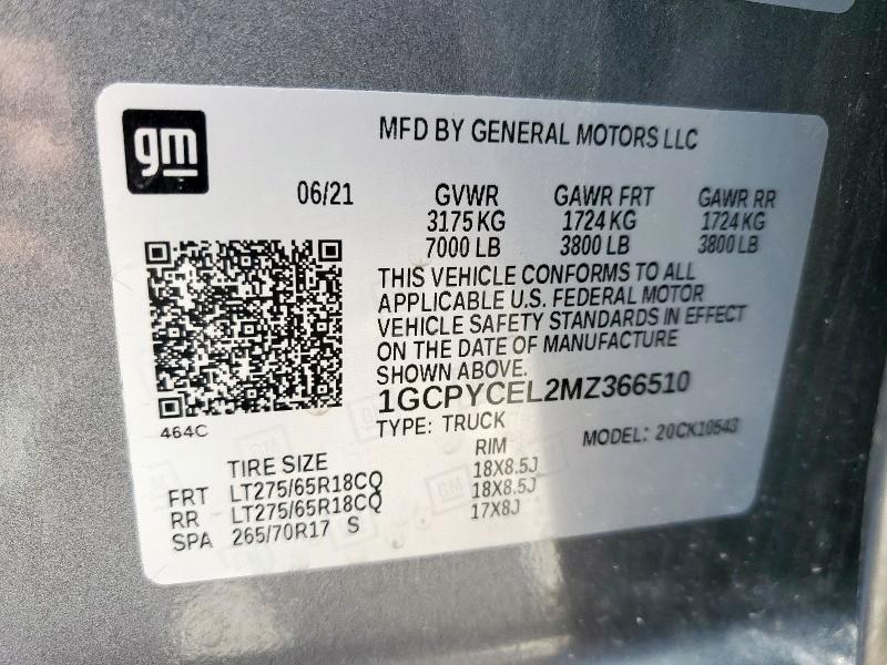 2021 CHEVROLET SILVERADO - 1GCPYCEL2MZ366510