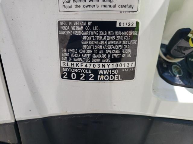 2022 HONDA WW150 RLHKF4703NY100137