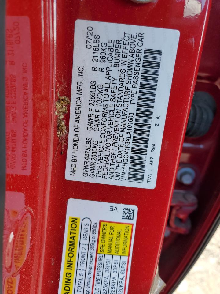 Lot #3296984867 2020 HONDA ACCORD SPO