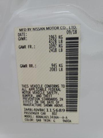 2019 NISSAN ALTIMA SV - 1N4BL4DV8KC115689