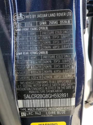 2016 LAND ROVER DISCOVERY SALCR2BG8GH592891