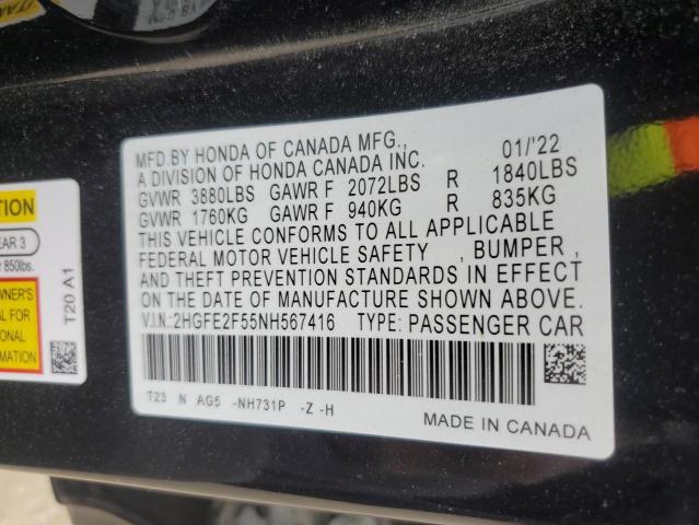 2022 HONDA CIVIC SPOR - 2HGFE2F55NH567416