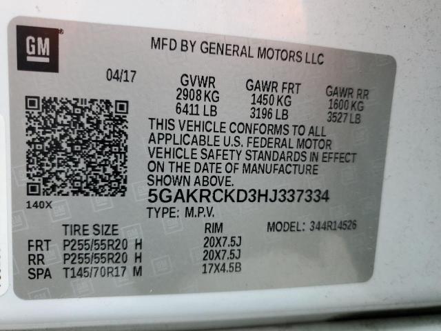 2017 BUICK ENCLAVE - 5GAKRCKD3HJ337334