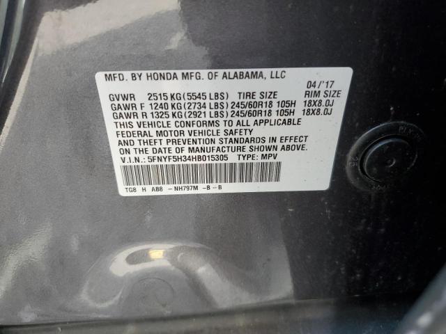 2017 HONDA PILOT EX 5FNYF5H34HB015305