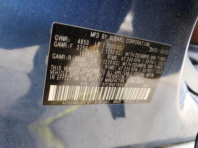 2022 SUBARU OUTBACK TO - 4S4BTAPC8N3196874