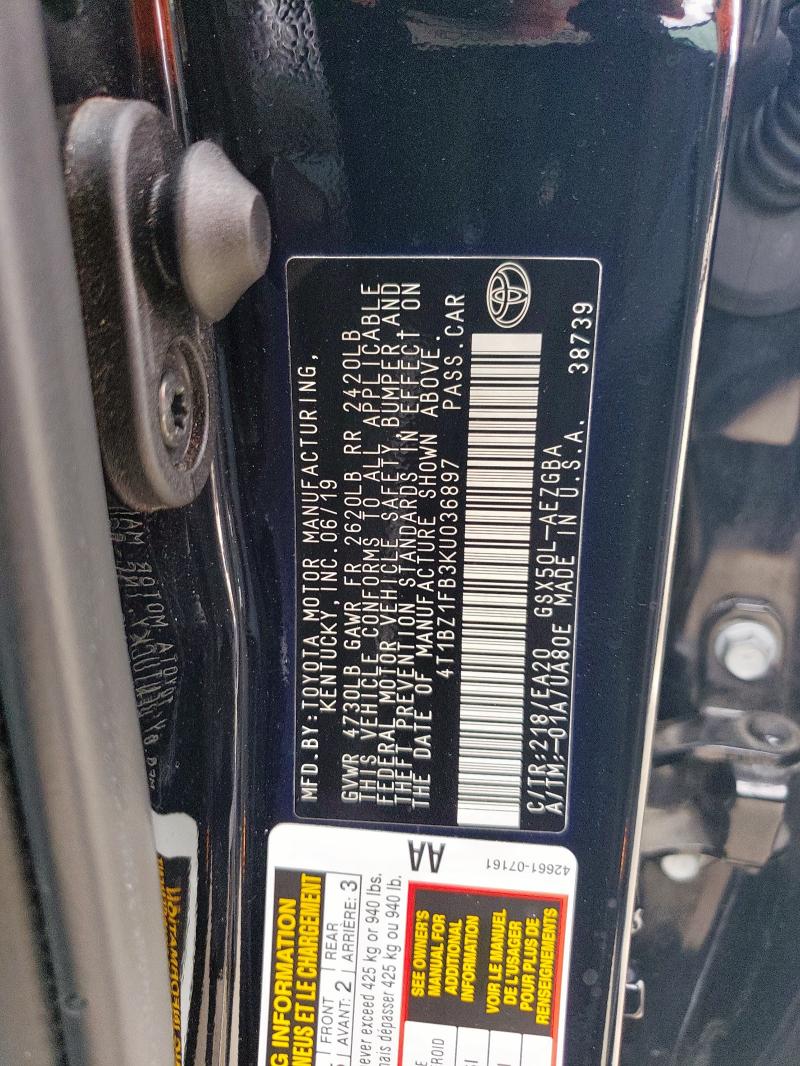 2019 TOYOTA AVALON XLE - 4T1BZ1FB3KU036897