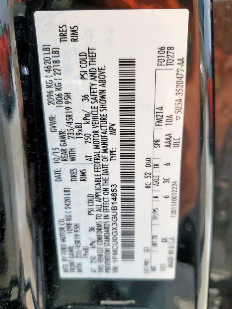 2016 FORD ESCAPE SE - 1FMCU0GX3GUB14853