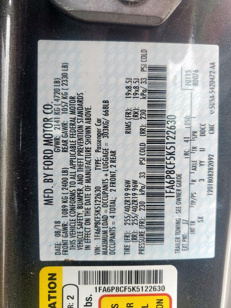 2019 FORD MUSTANG GT - 1FA6P8CF5K5122630