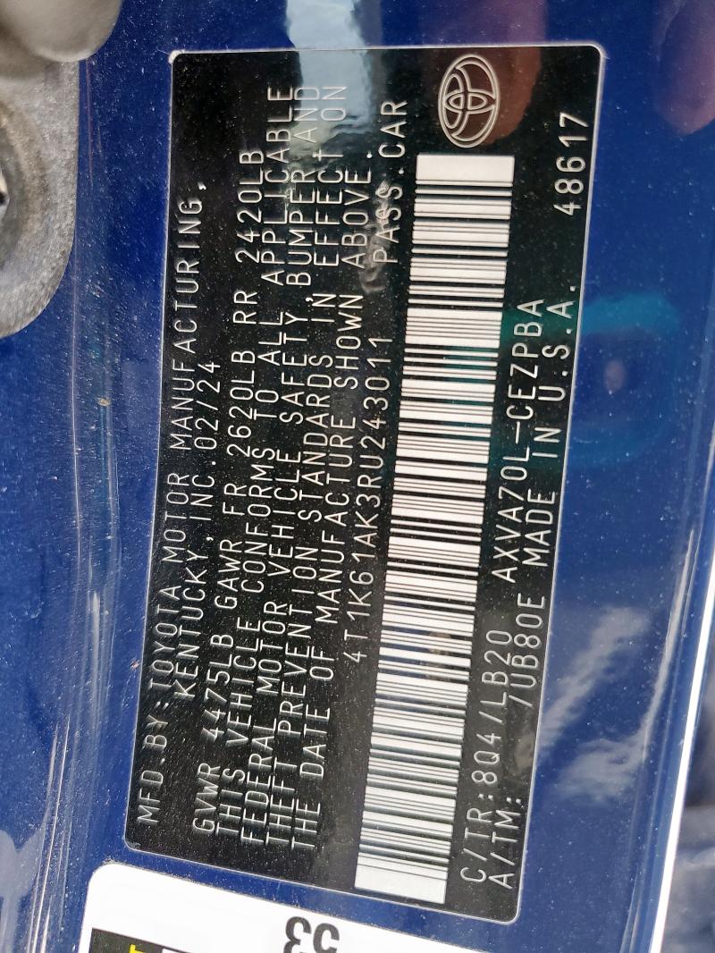 2024 TOYOTA CAMRY XSE - 4T1K61AK3RU243011