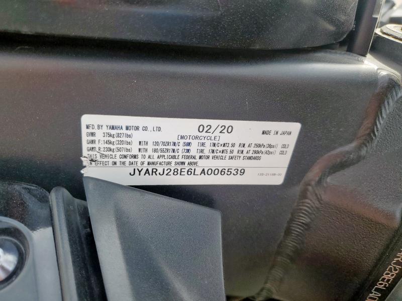 2020 YAMAHA YZFR6 JYARJ28E6LA006539