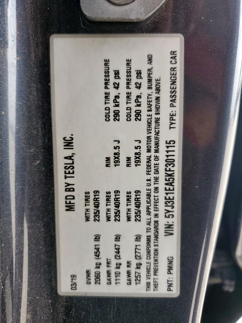 2019 TESLA MODEL 3 5YJ3E1EA5KF301115