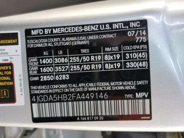 2015 MERCEDES-BENZ ML 350 4MA - 4JGDA5HB2FA449146
