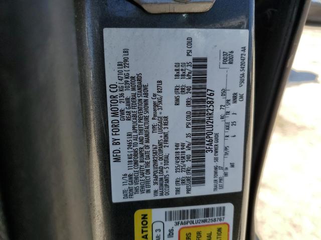 2017 FORD FUSION SE - 3FA6P0LU2HR258767
