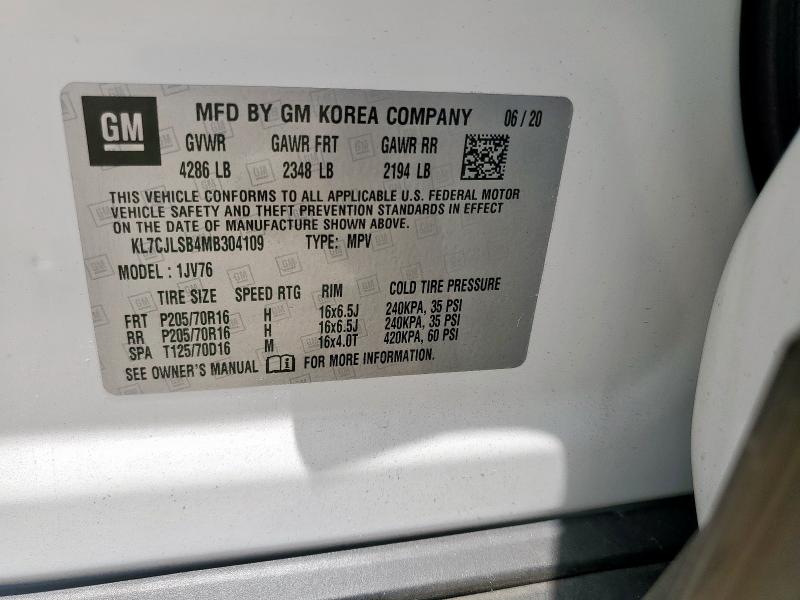 2021 CHEVROLET TRAX 1LT - KL7CJLSB4MB304109