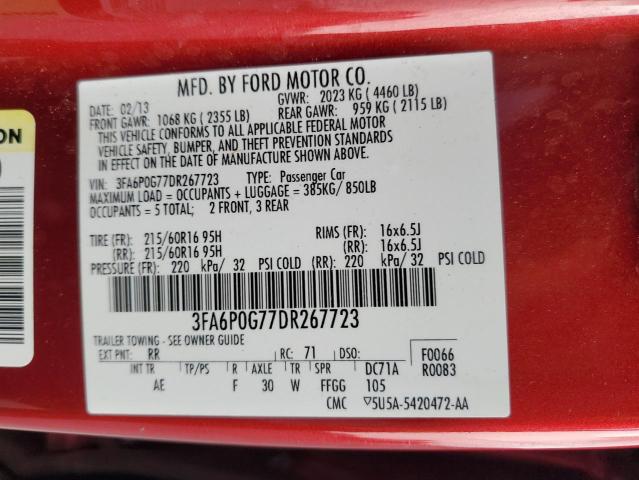 2013 FORD FUSION S - 3FA6P0G77DR267723