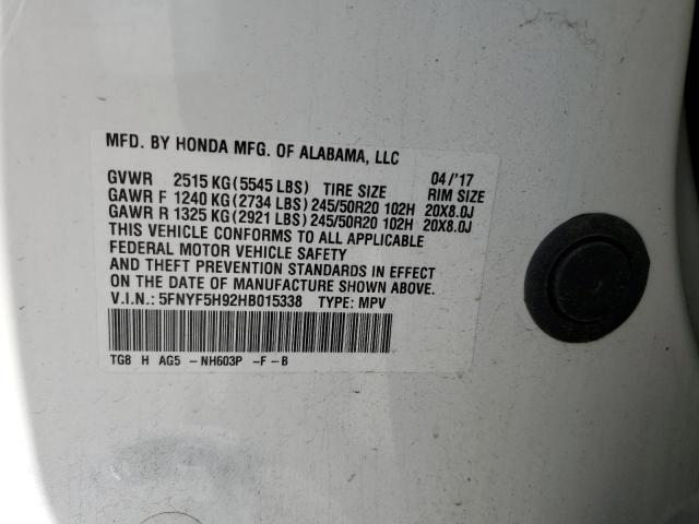 2017 HONDA PILOT TOUR - 5FNYF5H92HB015338