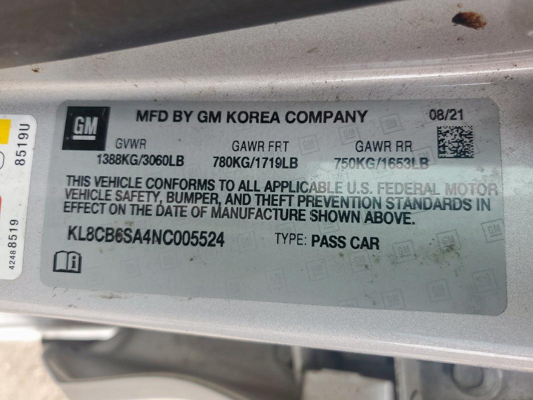 2022 CHEVROLET SPARK LS KL8CB6SA4NC005524