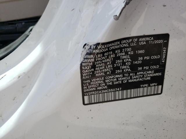 2021 VOLKSWAGEN ATLAS SEL - 1V2FR2CA3MC550747