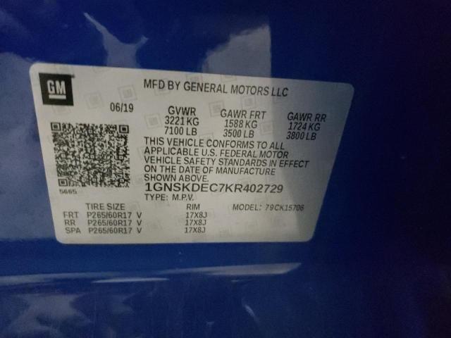 2019 CHEVROLET TAHOE POLI 1GNSKDEC7KR402729