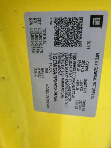 2021 CHEVROLET EXPRESS G2 1GCWGAFP2M1209756
