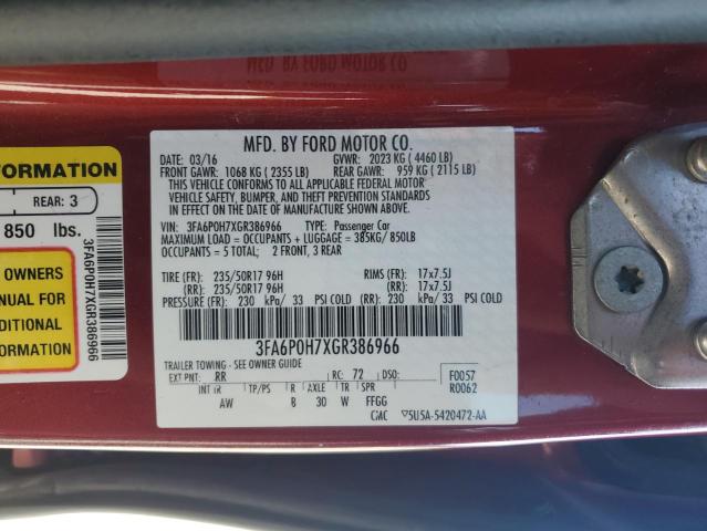 2016 FORD FUSION SE - 3FA6P0H7XGR386966