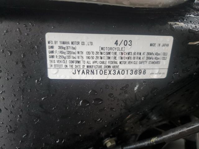 2003 YAMAHA YZFR1 JYARN10EX3A013696