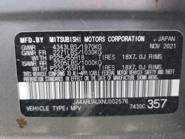 2022 MITSUBISHI OUTLANDER JA4ARUAUXNU002576