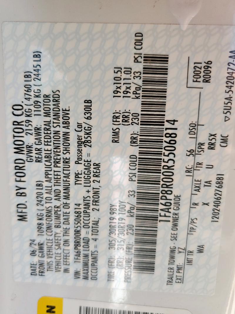 2024 FORD MUSTANG DA 1FA6P8R00R5506814