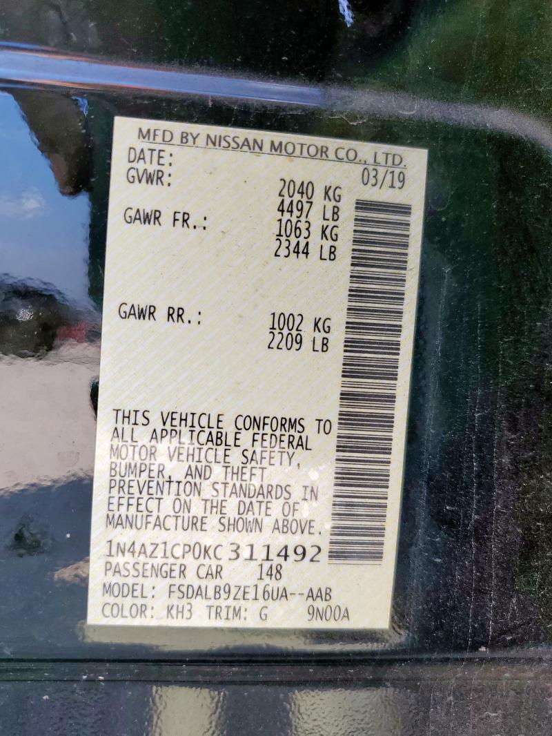 2019 NISSAN LEAF S 1N4AZ1CP0KC311492
