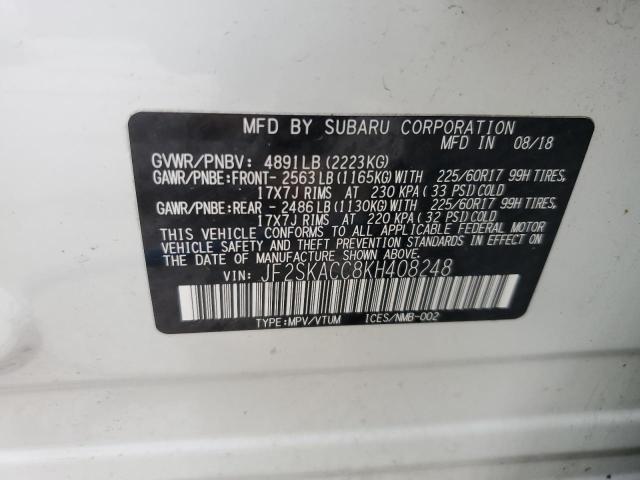 2019 SUBARU FORESTER - JF2SKACC8KH408248