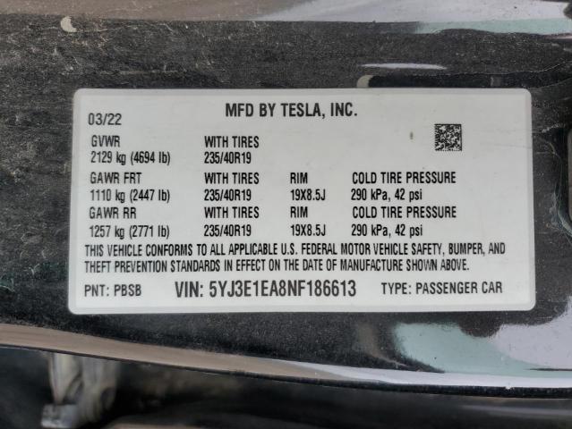 2022 TESLA MODEL 3 - 5YJ3E1EA8NF186613