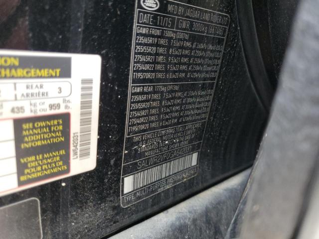2016 LAND ROVER RANGE ROVE SALWR2VF0GA642031