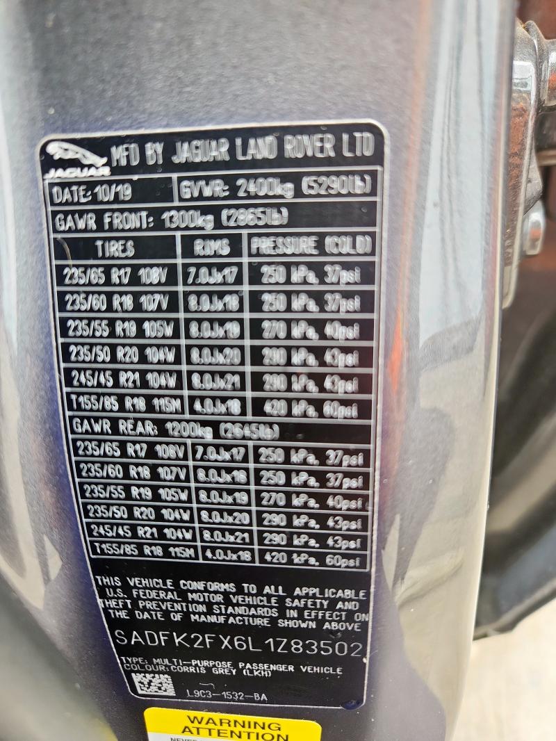 2020 JAGUAR E-PACE SADFK2FX6L1Z83502