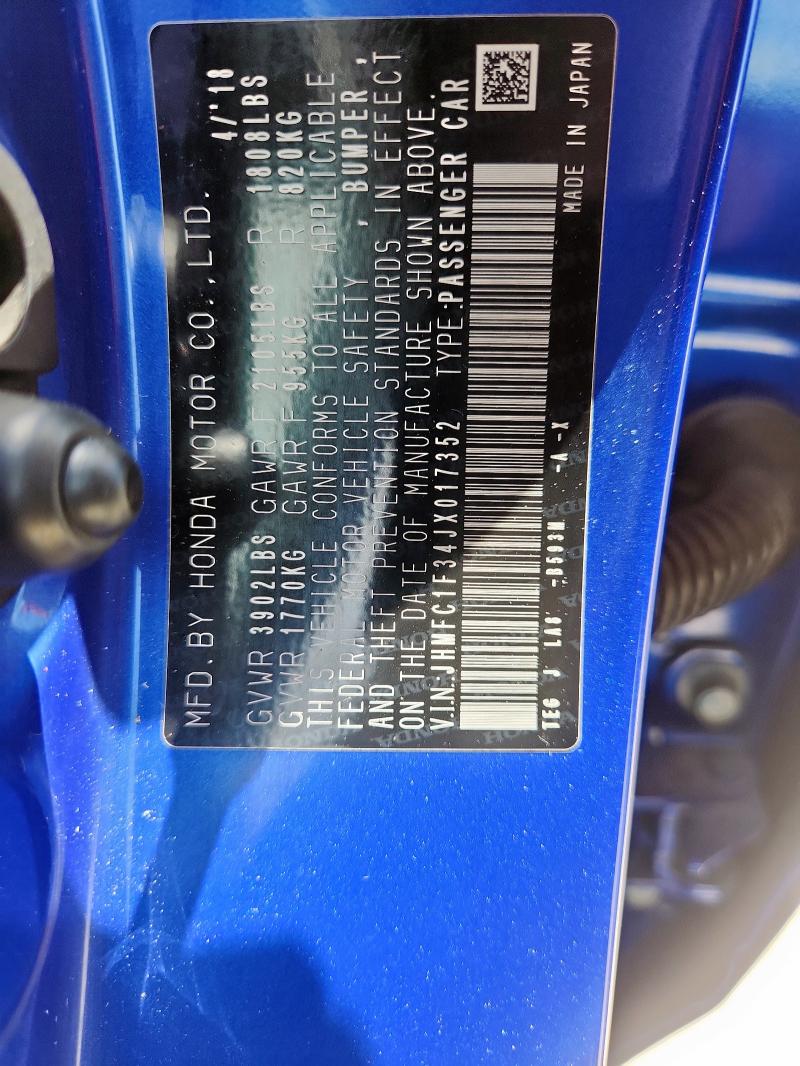 2018 HONDA CIVIC EX - JHMFC1F34JX017352