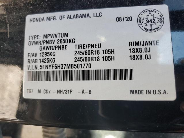 5FNYF6H37MB501770 2021 HONDA PILOT