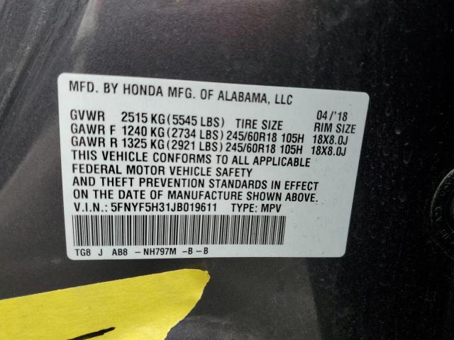 2018 HONDA PILOT EX 5FNYF5H31JB019611