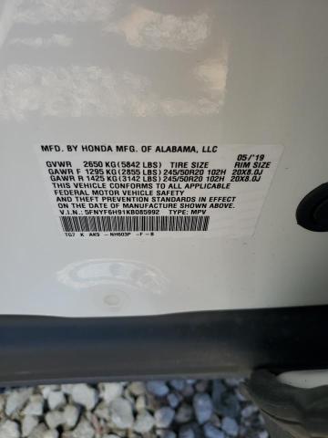2019 HONDA PILOT TOUR 5FNYF6H91KB085992