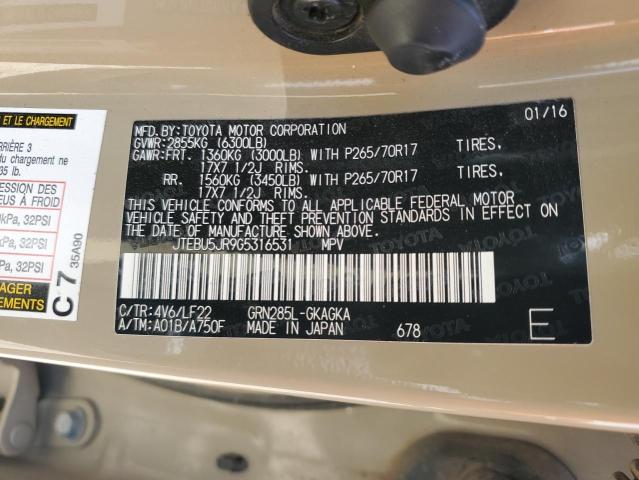 2016 TOYOTA 4RUNNER SR - JTEBU5JR9G5316531