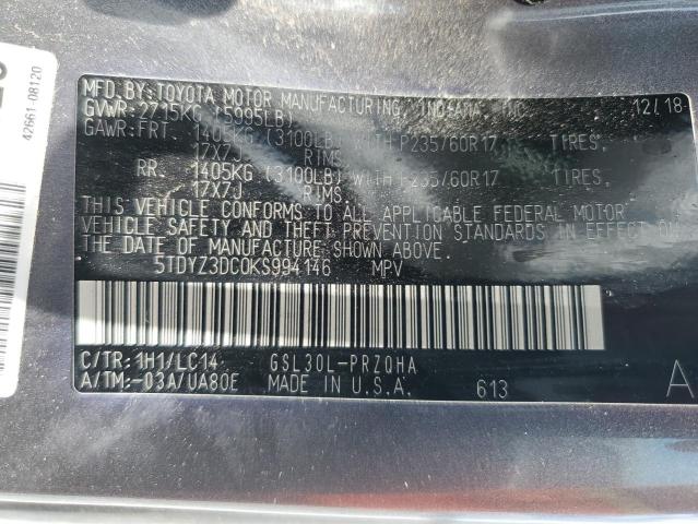 2019 TOYOTA SIENNA XLE - 5TDYZ3DC0KS994146