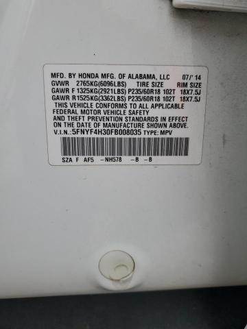 2015 HONDA PILOT SE 5FNYF4H30FB008035