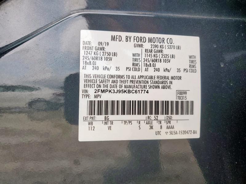 2019 FORD EDGE SEL - 2FMPK3J95KBC61774