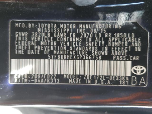 2016 TOYOTA COROLLA L - 5YFBURHEXGP366758