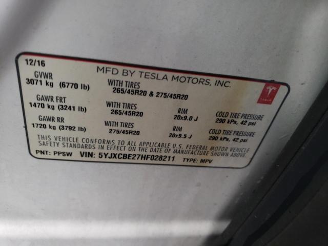 2017 TESLA MODEL X 5YJXCBE27HF028211