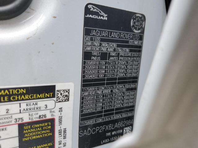 2020 JAGUAR F-PACE CHE SADCP2FX6LA662984