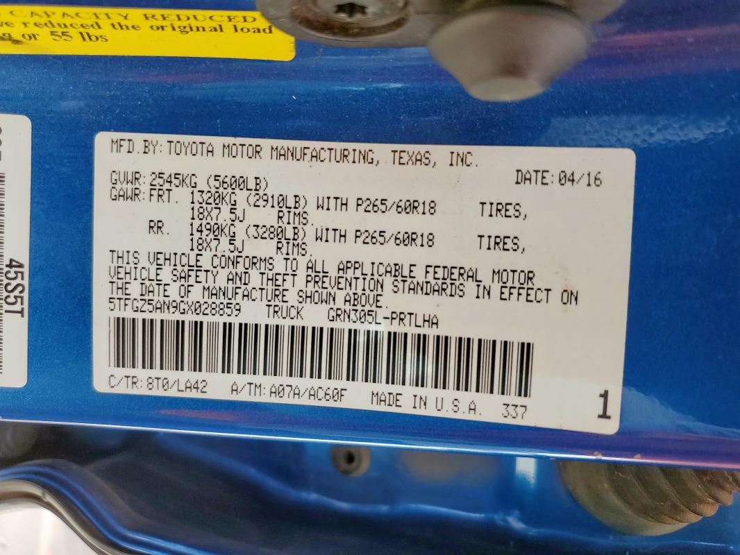 2016 TOYOTA TACOMA DOU - 5TFGZ5AN9GX028859